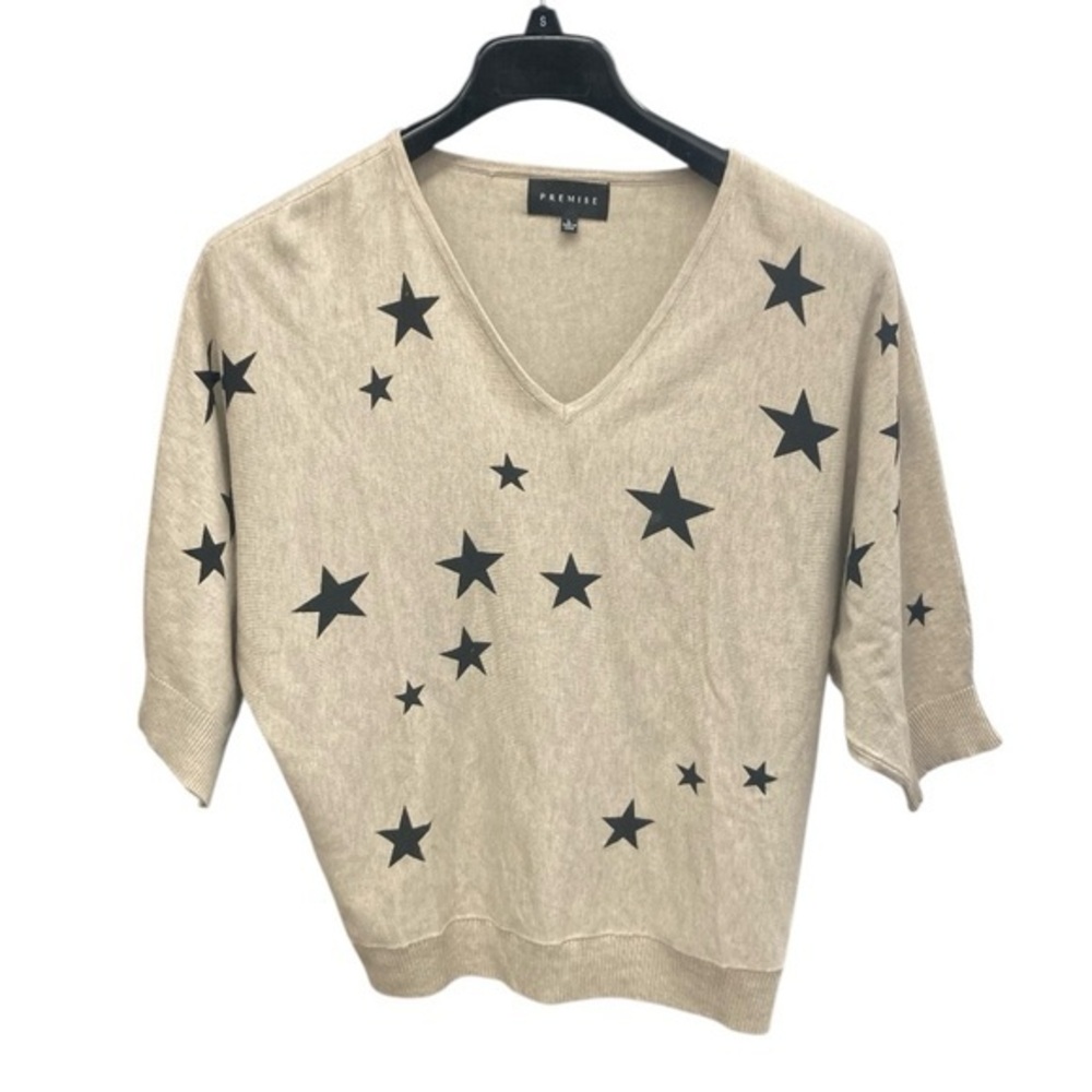 Premise Beige V-Neck Sweater  top with Black Stars